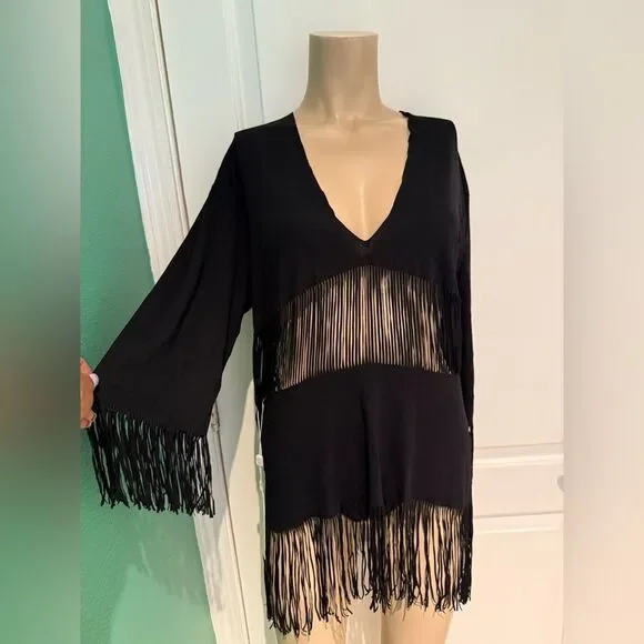 Beach Bunny Black Fringe Tunic Indian Summer